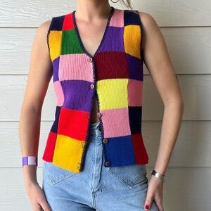 Vintage 70s Colorful Women's Sweater Vest